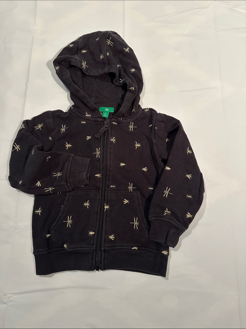 GAP Kids Black Zip Hoodie with Cream Dragonfly Print